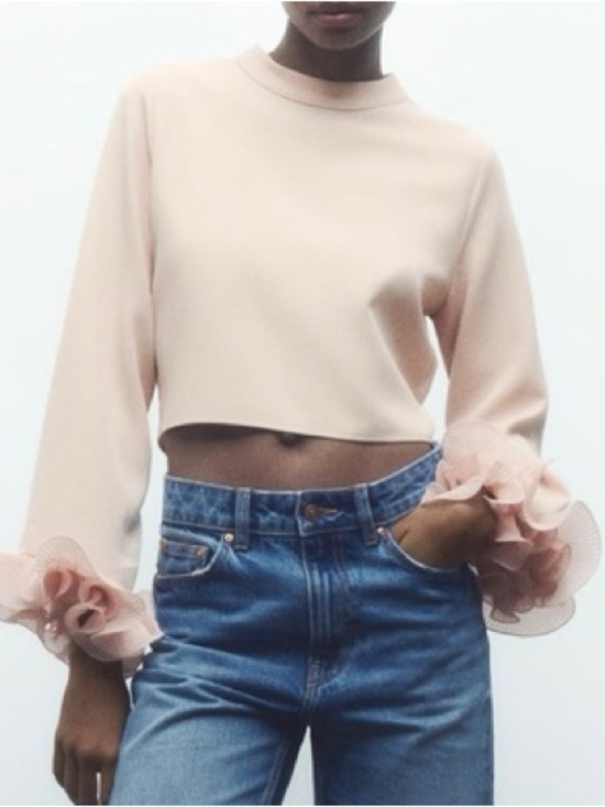 Zara Tops - Zara Blush Pink Ruffle-Cuff Cropped Top